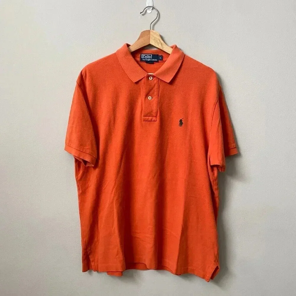 Vintage Polo Ralph Lauren Men's Large Short Sleeve Retro Orange Polo Shirt 90s